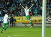 11 November 2011; Republic of Ireland's Robbie Keane, 10, celebrates with team-mate Stephen Ward, left, after scoring his side's fourth goal on 88 minutes. UEFA EURO2012 Qualifying Play-off, 1st leg, Estonia v Republic of Ireland, Le Coq Arena, Tallinn, Estonia. Photo by Sportsfile