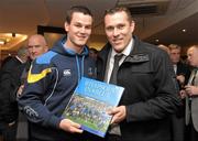 14 November 2011; Leinster's Jonathan Sexton, left, and former Dublin footballer Ciaran Whelan at the launch of &quot;Rhapsody in Blue&quot;. The book, which has an RRP of €24.95, is on sale from www.leinsterrugby.ie, www.sportsfile.com and from select bookshops nationwide. Launch of &quot;Rhapsody in Blue&quot;, David Lloyd Riverview, Clonskeagh, Dublin. Photo by Sportsfile
