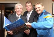 14 November 2011; Sportsfile's Ray McManus, left, with Leinster Communications & Media Manager Peter Breen and Leinster Head Coach Joe Schmidt, right, at the launch of &quot;Rhapsody in Blue&quot;. The book, which has an RRP of €24.95, is on sale from www.leinsterrugby.ie, www.sportsfile.com and from select bookshops nationwide. Launch of &quot;Rhapsody in Blue&quot;, David Lloyd Riverview, Clonskeagh, Dublin. Photo by Sportsfile