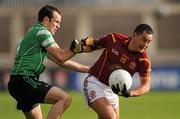 29 October 2011; Jason Sherlock, St Oliver Plunkett's Eoghan Rua, in action against Dan Gallagher, Lucan Sarsfields. Dublin County Senior Football Championship Semi-Final, St Oliver Plunkett's Eoghan Rua v Lucan Sarsfields, Parnell Park, Dublin. Picture credit: Stephen McCarthy / SPORTSFILE