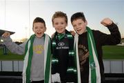 19 November 2011; Connacht supporters, from left, Darragh Berthoz, aged 10, James Finnegan, aged 8, and Killian Berthoz, aged 9, all from Annadown, Co. Galway, before the game. Heineken Cup, Pool 6, Round 2, Connacht v Toulouse, Sportsground, Galway. Picture credit: Barry Cregg / SPORTSFILE