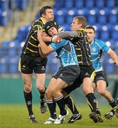 19 November 2011; Noel Reid, Leinster A, is tackled by Jamie Murray, left, and Cameron Murray, Melrose. British & Irish Cup, Round 1, Leinster A v Melrose, Donnybrook Stadium, Donnybrook, Dublin. Photo by Sportsfile