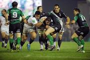 19 November 2011; Louis Picamoles, Toulouse, with support from team-mate Cenus Johnston, left, is tackled by Gavin Duffy, Connacht. Heineken Cup, Pool 6, Round 2, Connacht v Toulouse, Sportsground, Galway. Picture credit: Barry Cregg / SPORTSFILE