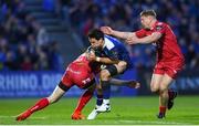 19 May 2017; Joey Carbery of Leinster is tackled by Johnny McNicholl, left, and James Davies of Scarlets during the Guinness PRO12 Semi-Final match between Leinster and Scarlets at the RDS Arena in Dublin. Photo by Stephen McCarthy/Sportsfile