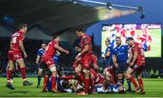 19 May 2017; Scarlets players celebrate a late turnover during the Guinness PRO12 Semi-Final match between Leinster and Scarlets at the RDS Arena in Dublin. Photo by Ramsey Cardy/Sportsfile
