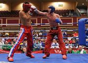 23 November 2011; Brian Brosnan, right, from Galway, in action against Echis Saryglar, from Russia, during their 71kg Full Contact bout. 2011 WAKO World Kickboxing Championships, Citywest Conference Centre, Saggart, Dublin. Picture credit: Matt Browne / SPORTSFILE