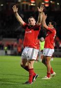 19 November 2011; Munster's Damien Varley, left, and Will Chambers acknowledge supporters after the game. Heineken Cup, Pool 1, Round 2, Castres Olympique v Munster, Stade Ernest Wallon, Toulouse, France. Picture credit: Diarmuid Greene / SPORTSFILE