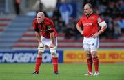 19 November 2011; Paul O'Connell, left, and BJ Botha, Munster. Heineken Cup, Pool 1, Round 2, Castres Olympique v Munster, Stade Ernest Wallon, Toulouse, France. Picture credit: Diarmuid Greene / SPORTSFILE