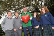 1 December 2011; Republic of Ireland goalkeeper Shay Given is supporting 40 Localise secondary school students from Dublin’s Inner City with their Have a Heart – Save a Life campaign. The students aim is to fundraise enough money for life saving equipment for two charities: Heart Children Ireland and Chain of Hope Jamaica. This Monday December 5th the students have organised a celebrity charity football match at 1pm in Shelbourne FC, Tolka Park Stadium. The students on match day will be joined by Airtricity League players; Fair City cast members and heart children. FAI CEO John Delaney will present medals at the end of the match. If people wish to donate or support the campaign in any way they can by logging onot www.localise.ie . Republic of Ireland and Aston Villa goalkeeper Shay Given is joined by students from Larkin Community College, Sean McDermott Street, and St. Paul’s CBS, Brunswick Sreet, at the launch. Portmarnock Hotel and Golf Links, Portmarnock, Co. Dublin. Picture credit: David Maher / SPORTSFILE