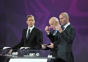 2 December 2011; Zinedine Zidane draws out the Republic of Ireland. UEFA EURO2012 Championship Finals Draw, Palace of Arts, Kyiv, Ukraine. Picture credit: Brendan Moran / SPORTSFILE