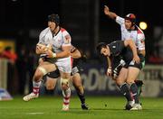 2 December 2011; Stephen Ferris, Ulster, is tackled by Stephen Jones, Scarlets. Celtic League, Ulster v Scarlets, Ravenhill Park, Belfast, Co. Antrim. Picture credit: Oliver McVeigh / SPORTSFILE