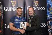 2 December 2011; Leinster's David Kearney who was presented with the Most Valued Player, sponsored by Guinness, by Rory Sheridan, Head of Sponsorship Guinness. Celtic League, Leinster v Cardiff Blues, RDS, Ballsbridge, Dublin. Photo by Sportsfile