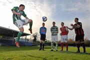 5 December 2011; In attendance at the Airtricity Under 19 Football League launch are players, from left to right, Conor Earley, Bray Wanderers, Ryan McLaughlin, UCD, Sean Dixon, Shamrock Rovers, Kevin Dempsey, St Patrick's Athletic, and Greg Murray, Bohemians. Airtricity Under 19 Football League Launch, Football Grounds, University College Dublin, Belfield, Dublin. Picture credit: David Maher / SPORTSFILE