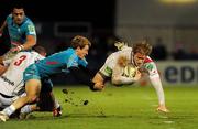 9 December 2011; Andrew Trimble, Ulster, is tackled by Giulio Toniolatti, Aironi. Heineken Cup, Pool 4, Round 3, Ulster v Aironi, Ravenhill Park, Belfast, Co. Antrim. Picture credit: Oliver McVeigh / SPORTSFILE