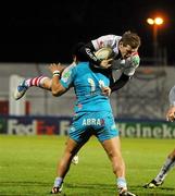 9 December 2011; Darren Cave, Ulster, is tackled by Sinoti Sinoti, Aironi. Heineken Cup, Pool 4, Round 3, Ulster v Aironi, Ravenhill Park, Belfast, Co. Antrim. Picture credit: Oliver McVeigh / SPORTSFILE