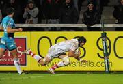 9 December 2011; Stephen Ferris, Ulster, scores his side's first try. Heineken Cup, Pool 4, Round 3, Ulster v Aironi, Ravenhill Park, Belfast, Co. Antrim. Picture credit: Oliver McVeigh / SPORTSFILE