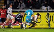 9 December 2011; Adam D'Arcy, Ulster, goes over for his side's second try. Heineken Cup, Pool 4, Round 3, Ulster v Aironi, Ravenhill Park, Belfast, Co. Antrim. Picture credit: Oliver McVeigh / SPORTSFILE