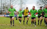 22 December 2011; Munster's John Hayes, left, with team-mates at the end of squad training ahead of their Celtic League game against Connacht on Monday. Munster Rugby Squad Training, Kilballyowen Park, Bruff, Co. Limerick. Picture credit: Diarmuid Greene / SPORTSFILE