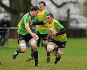 22 December 2011; Munster's Tommy O'Donnell is tackled by Ian Nagle during squad training ahead of their Celtic League game against Connacht on Monday. Munster Rugby Squad Training, Kilballyowen Park, Bruff, Co. Limerick. Picture credit: Diarmuid Greene / SPORTSFILE