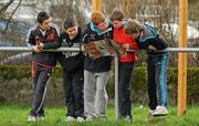 22 December 2011; Five young Munster supporters look at their posters during squad training ahead of their Celtic League game against Connacht on Monday. Munster Rugby Squad Training, Kilballyowen Park, Bruff, Co. Limerick. Picture credit: Diarmuid Greene / SPORTSFILE