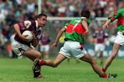 2 June 2002; Alan Kerins of Galway in action against Aiden Hughes of Mayo during the Bank of Ireland Connacht Senior Football Championship Semi-Final match between Mayo and Galway at MacHale Park in Castlebar, Mayo. Photo by Ray McManus/Sportsfile