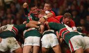 25 May 2002; Leicester Tigers' Martin Corry gets to grips with Munster's Paul O'Connell during the Heineken Cup Final match between Leicester Tigers and Munster at the Millennium Stadium in Cardiff, Wales. Photo by Brendan Moran/Sportsfile