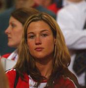 25 May 2002; Jessica Daly, girlfriend of Munster's Ronan O'Gara's, during the Heineken Cup Final match between Leicester Tigers and Munster at the Millennium Stadium in Cardiff, Wales. Photo by Brendan Moran/Sportsfile