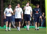 7 June 2002; Republic of Ireland players, from left, Steve Finnan, Shay Given, Gary Breen and Matt Holland during a Republic of Ireland training session in Chiba, Japan. Photo by David Maher/Sportsfile