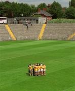 9 June 2002; The Antrim team gather together in a huddle prior to the start of the Guinness Ulster Senior Hurling Championship Final match between Antrim and Down at Casement Park in Belfast. Photo by Brian Lawless/Sportsfile