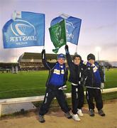 1 January 2012; Leinster supporters, from left, Cian O'Riordan, age 8, James McGreale, age 7, and Eoghan O'Riordan, age 6, all from Leopardstown, Co. Dublin, at the game. Celtic League, Connacht v Leinster, Sportsground, Galway. Picture credit: Diarmuid Greene / SPORTSFILE