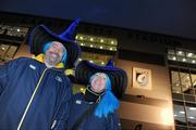 7 January 2012; Leinster supporters Nick Wheeler, from Lucan, Co. Dublin, and Miriam Byrne, from Clondalkin, Co. Dublin, at the game. Celtic League, Cardiff Blues v Leinster, Cardiff City Stadium, Cardiff, Wales. Picture credit: Brendan Moran / SPORTSFILE