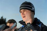 9 January 2012; Leinster's Jonathan Sexton speaking to the media during a press conference ahead of their Heineken Cup, Pool 3, Round 5, game against Glasgow Warriors on Sunday. Leinster Rugby Squad Press Conference, UCD, Belfield, Dublin. Picture credit: Barry Cregg / SPORTSFILE