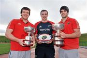 11 January 2012; In attendance at the launch of the Avonmore Milk Munster Schools Senior and Junior Cups are Munster players Mike Sherry, left, Tommy O'Donnell, centre, and Conor Murray. University of Limerick, Limerick. Picture credit: Diarmuid Greene / SPORTSFILE