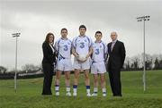 12 January 2012; Siobhan Keane, Regional Business Manager, Three, and Eoin McManus, Commercial Director, Three, with Waterford footballers, from left, Eamon Walsh, Tommy Prendergast and J.J. Hutchinson at the announcement of Three mobile’s partnership renewal of Waterford GAA. Current partners Three announced a renewal of their partnership deal which will see Ireland’s fastest-growing mobile provider pledge their support to the Deise county for a further three years. The partnership of Waterford GAA covers both the hurling and football codes and includes all grades from minor to senior inter-county teams. Three Mobile and Waterford GAA Sponsorship Announcement Launch, Waterford Institute of Technology, Co. Waterford. Picture credit: Stephen McCarthy / SPORTSFILE