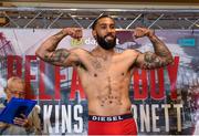 9 June 2017; Luke Watkins weighs in ahead of his Cruiserweight Championship bout against Ian Tims at the Boxing in Belfast event in the Hilton Hotel, Belfast. Photo by David Fitzgerald/Sportsfile