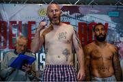 9 June 2017; Ian Tims weighs in ahead of his Cruiserweight Championship bout against Luke Watkins at the Boxing in Belfast event in the Hilton Hotel, Belfast. Photo by David Fitzgerald/Sportsfile