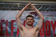 9 June 2017; Paddy Gallagher weighs in ahead of his Welterweight bout against Craig Kelly at the Boxing in Belfast event in the Hilton Hotel, Belfast. Photo by David Fitzgerald/Sportsfile