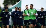 10 June 2017; Wes Hoolahan, centre left, and Richard Keogh of Republic of Ireland during squad training at the FAI National Training Centre in Abbotstown, Dublin. Photo by Sam Barnes/Sportsfile