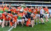 10 June 2017; Carlow goalkeeper James Carroll holds the cup aloft during the celebrations after the Christy Ring Cup Final match between Antrim and Carlow at Croke Park in Dublin. Photo by Piaras Ó Mídheach/Sportsfile