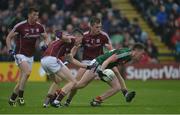 11 June 2017; Cillian O'Connor of Mayo in action against Johnny Heaney, left, and Liam Silke of Galway during the Connacht GAA Football Senior Championship Semi-Final match between Galway and Mayo at Pearse Stadium, in Salthill, Galway. Photo by Daire Brennan/Sportsfile