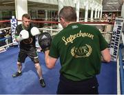 14 june 2017; Paddy Barnes with boxing coach Seamus McCann in attendance during the Battle of Belfast Open Workouts at Castle Court Shopping Centre, in Belfast. Photo by Matt Browne/Sportsfile