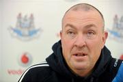 3 February 2012; Dublin manager Pat Gilroy speaking to the media during a press conference ahead of their Allianz Football League Division 1 Round 1 match against Kerry on Saturday. St Clare's, DCU, Ballymun, Dublin. Picture credit: Barry Cregg / SPORTSFILE