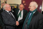 3 February 2012; The President of Ireland Micheal D. Higgins with RTE boxing commentator Jimmy Magee, right, and Sean Crowley, IABA secretary, before the 2012 National Elite Boxing Championship Finals. 2012 National Elite Boxing Championship Finals, National Stadium, Dublin. Picture credit: David Maher / SPORTSFILE