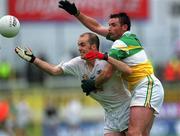 16 June 2002; Killian Brennan of Kildare in action against Sean Grennan of Offaly during the Bank of Ireland Leinster Senior Football Championship Semi-Final match between Kildare and Offaly at Nowlan Park in Kilkenny. Photo by Ray McManus/Sportsfile