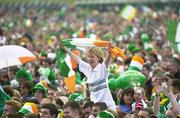 18 June 2002; A supporter cheers during the Republic of Ireland homecoming in Phoenix Park, Dublin, following the 2002 FIFA World Cup Finals in South Korea and Japan. Photo by Aoife Rice/Sportsfile