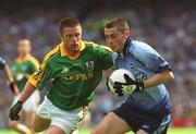 23 June 2002; Alan Brogan of Dublin is tackled by Meath's Mark O'Reilly during the Bank of Ireland Leinster Senior Football Championship Semi-Final match between Dublin and Meath at Croke Park in Dublin. Photo by Pat Murphy/Sportsfile