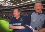 23 June 2002; Dublin Manager Tommy Lyons, left, celebrates with Dublin selector Paul Caffrey following their side's victory during the Bank of Ireland Leinster Senior Football Championship Semi-Final match between Dublin and Meath at Croke Park in Dublin. Photo by Damien Eagers/Sportsfile