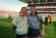 23 June 2002; Dublin's Shane Ryan, left, and team-mate Darren Magee celebrate following their side's victoryduring the Bank of Ireland Leinster Senior Football Championship Semi-Final match between Dublin and Meath at Croke Park in Dublin. Photo by Damien Eagers/Sportsfile