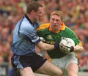 23 June 2002; Ray Magee of Meath in action against Dublin's Coman Goggins during the Bank of Ireland Leinster Senior Football Championship Semi-Final match between Dublin and Meath at Croke Park in Dublin. Photo by Pat Murphy/Sportsfile