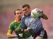 23 June 2002; Dublin's Ciaran Whelan in action against Meath's Anthony Moyles during the Bank of Ireland Leinster Senior Football Championship Semi-Final match between Dublin and Meath at Croke Park in Dublin. Photo by Damien Eagers/Sportsfile